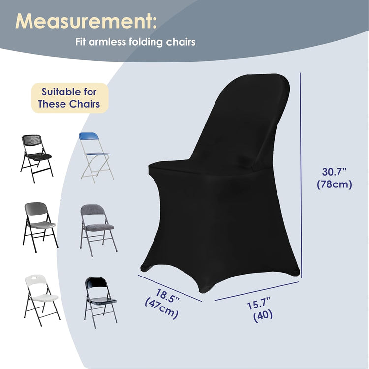 Spandex Folding Chair Covers, Stretch Polyester Slipcovers for Wedding, Party & Dining Chairs – Flat Front Design, Universal Fit