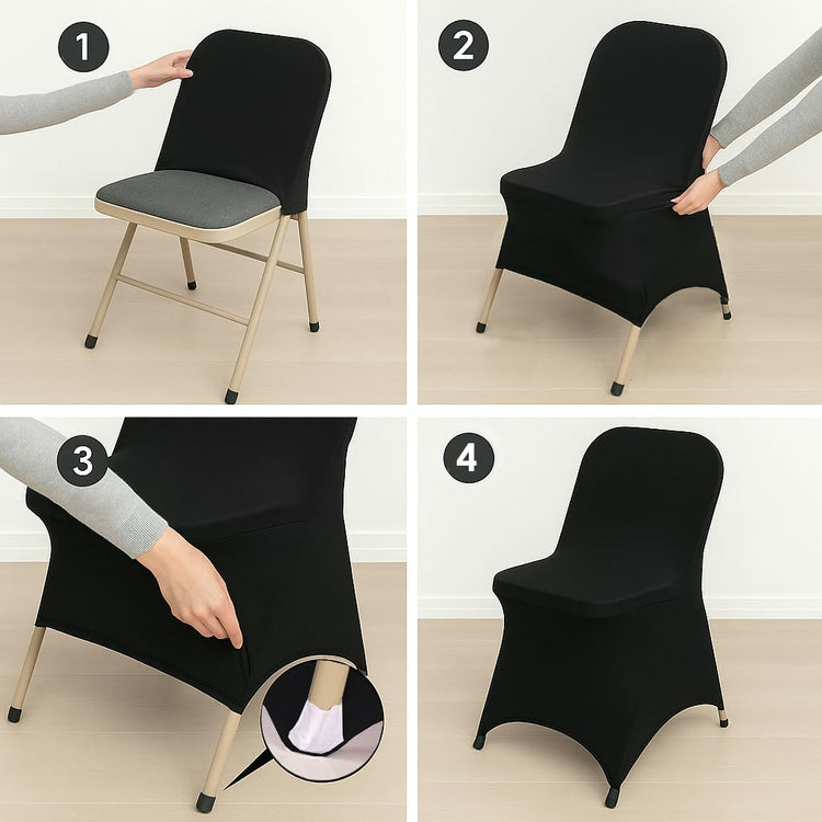 Spandex Folding Chair Covers, Stretch Polyester Slipcovers for Wedding, Party & Dining Chairs – Flat Front Design, Universal Fit
