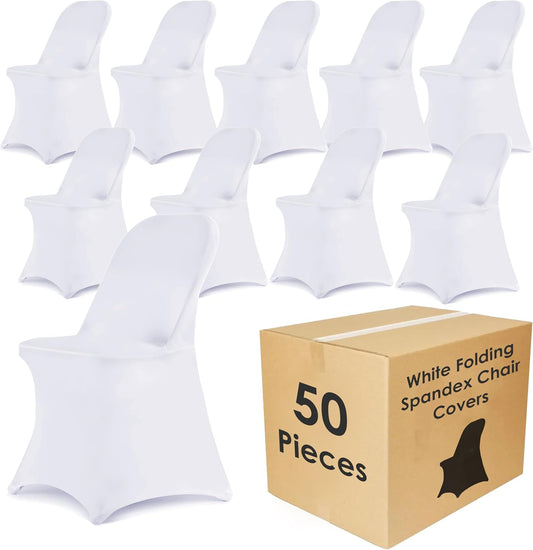 Spandex Folding Chair Covers, Stretch Polyester Slipcovers for Wedding, Party & Dining Chairs – Flat Front Design, Universal Fit