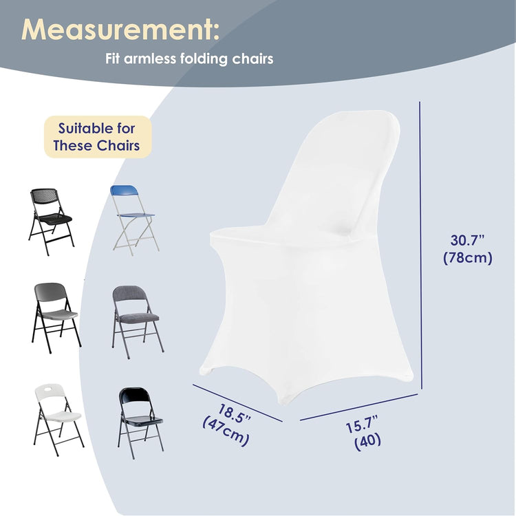 Spandex Folding Chair Covers, Stretch Polyester Slipcovers for Wedding, Party & Dining Chairs – Flat Front Design, Universal Fit