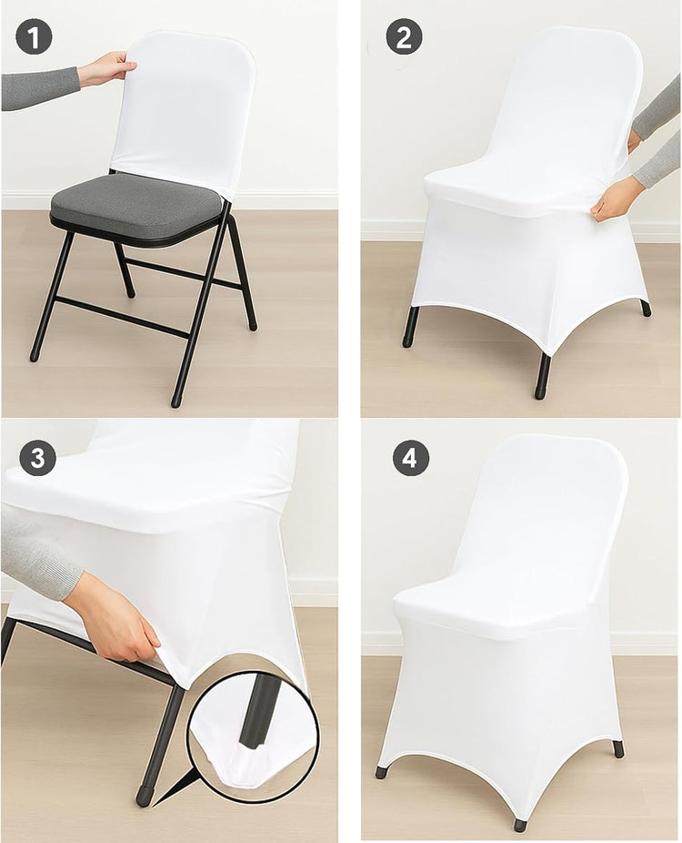 Spandex Folding Chair Covers, Stretch Polyester Slipcovers for Wedding, Party & Dining Chairs – Flat Front Design, Universal Fit