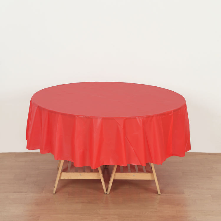 red Round 84" Heavy Duty Plastic Table Cover