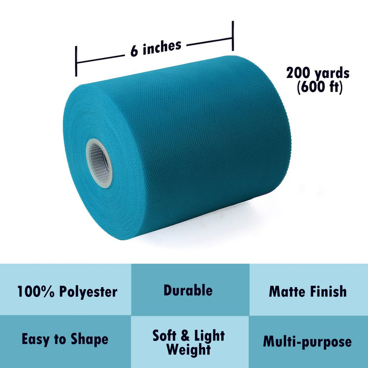 Tulle Fabric Roll 6" by 200 Yards (600 ft) Fabric Tulle Spool for DIY Tutu Bow, Wedding and Decoration. Value Pack.