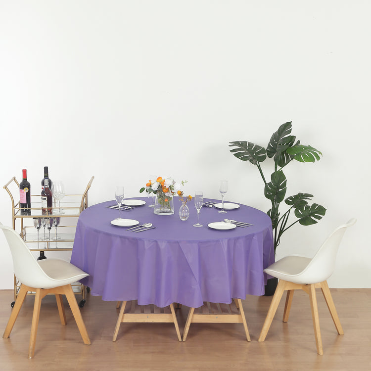 12 Pack Round 84" Heavy Duty Plastic Table Covers Tablecloth