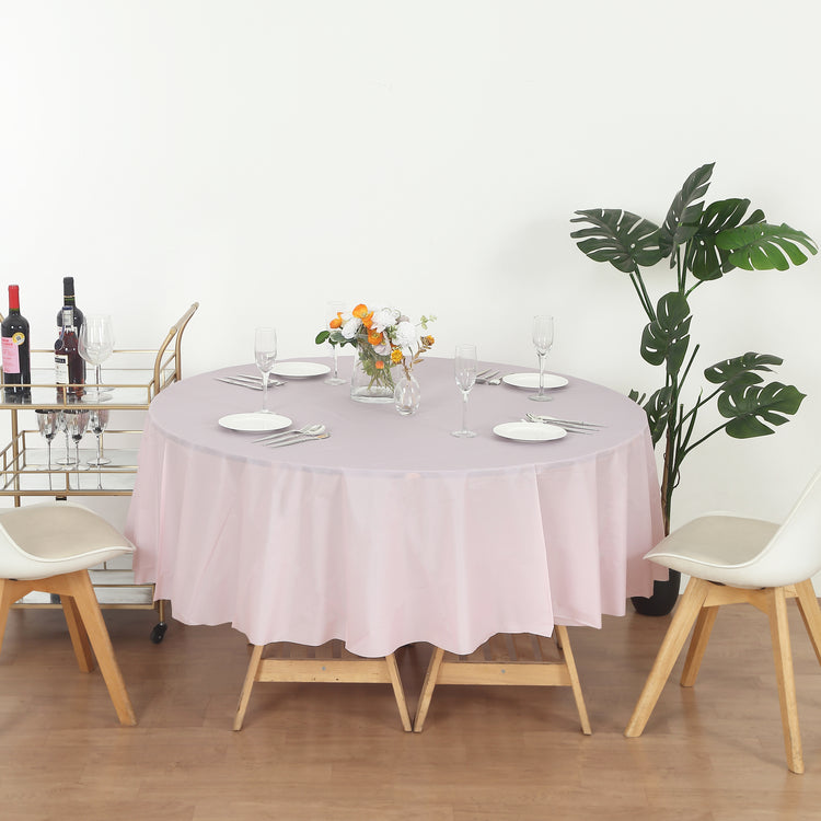 12 Pack Round 84" Heavy Duty Plastic Table Covers Tablecloth