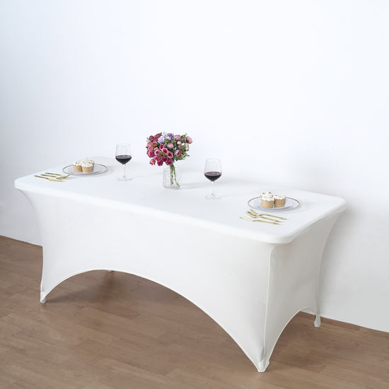 Ivory Fitted Spandex Rectangular Tablecloth