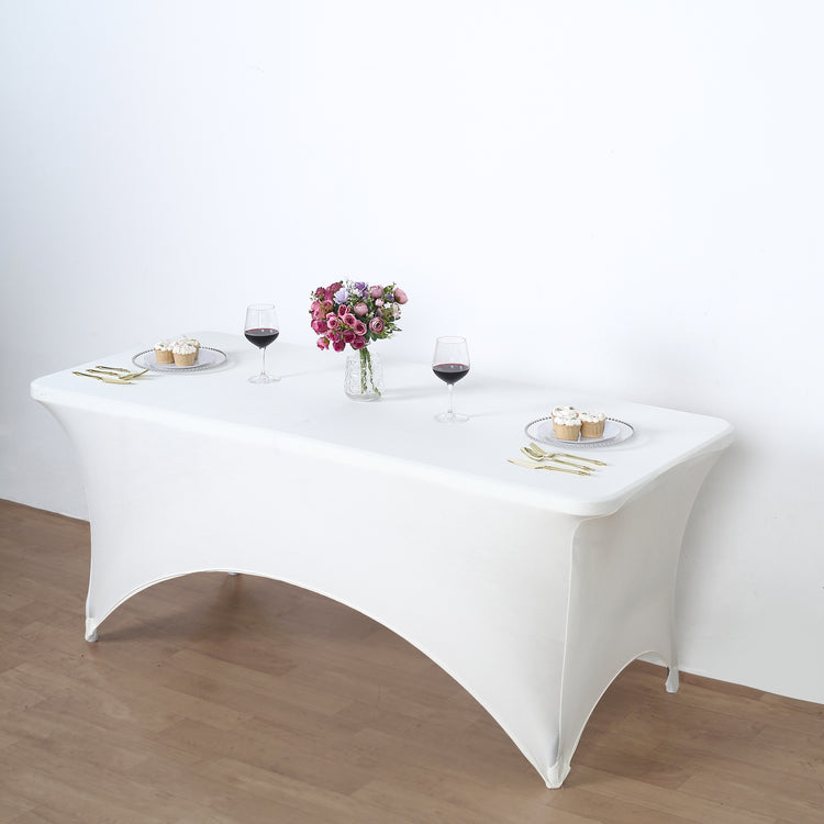 Ivory Fitted Spandex Rectangular Tablecloth