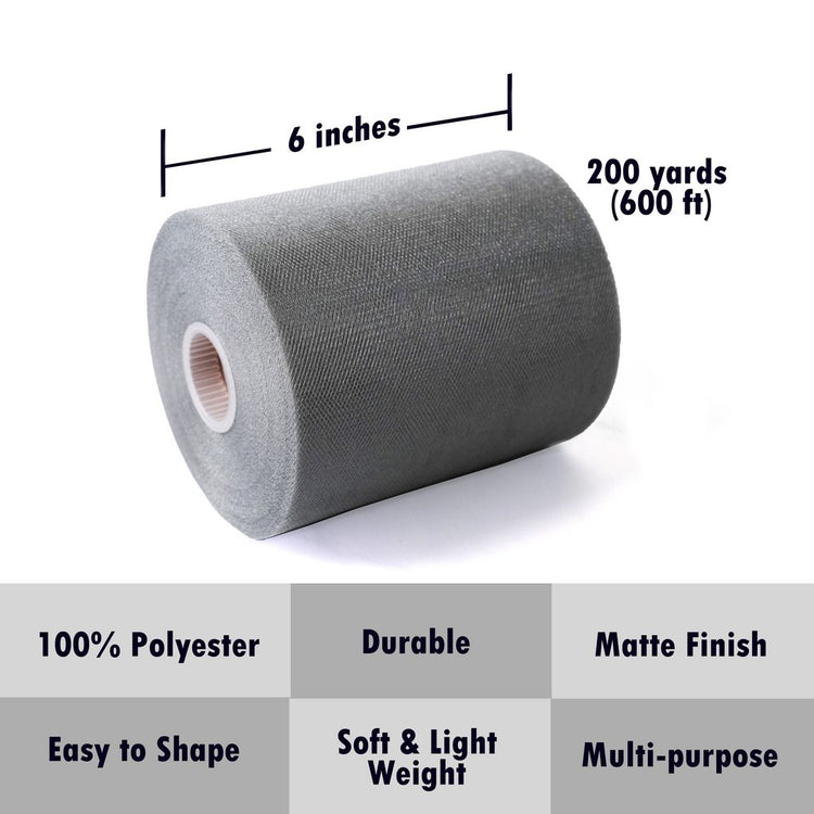 Tulle Fabric Roll 6" by 200 Yards (600 ft) Fabric Tulle Spool for DIY Tutu Bow, Wedding and Decoration. Value Pack.