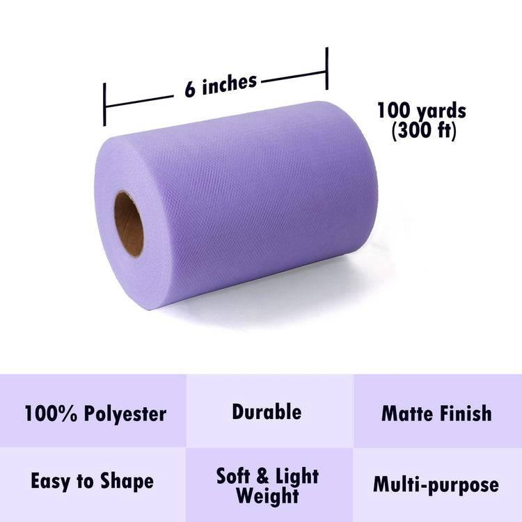 Tulle Fabric Roll 6" by 100 Yards (300 ft) Fabric Tulle Spool for DIY Tutu Bow, Wedding and Decoration. Value Pack.