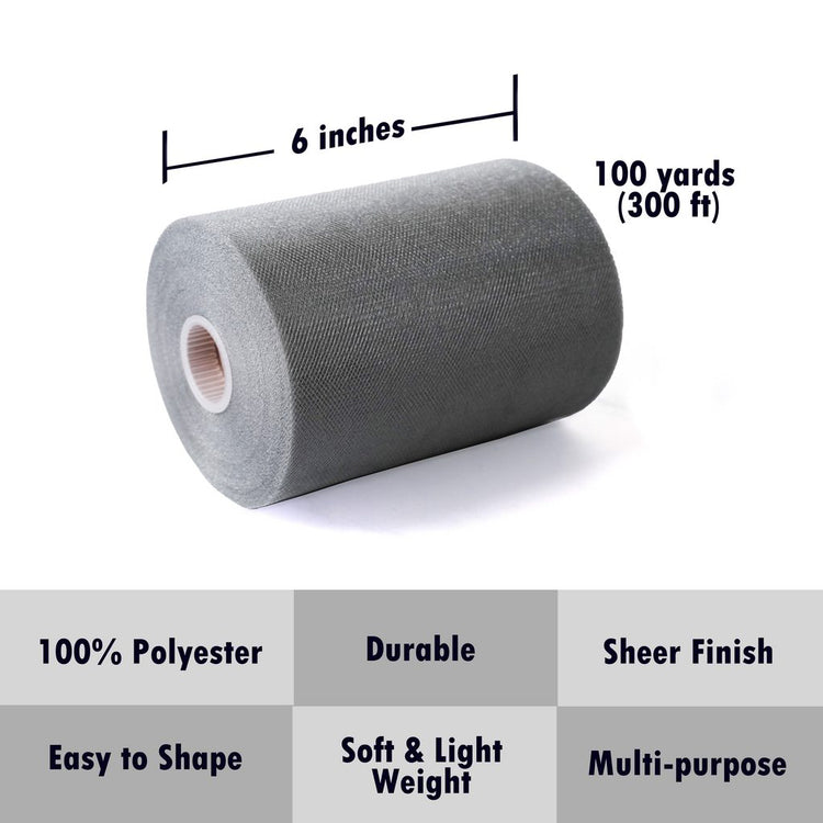 Tulle Fabric Roll 6" by 100 Yards (300 ft) Fabric Tulle Spool for DIY Tutu Bow, Wedding and Decoration. Value Pack.