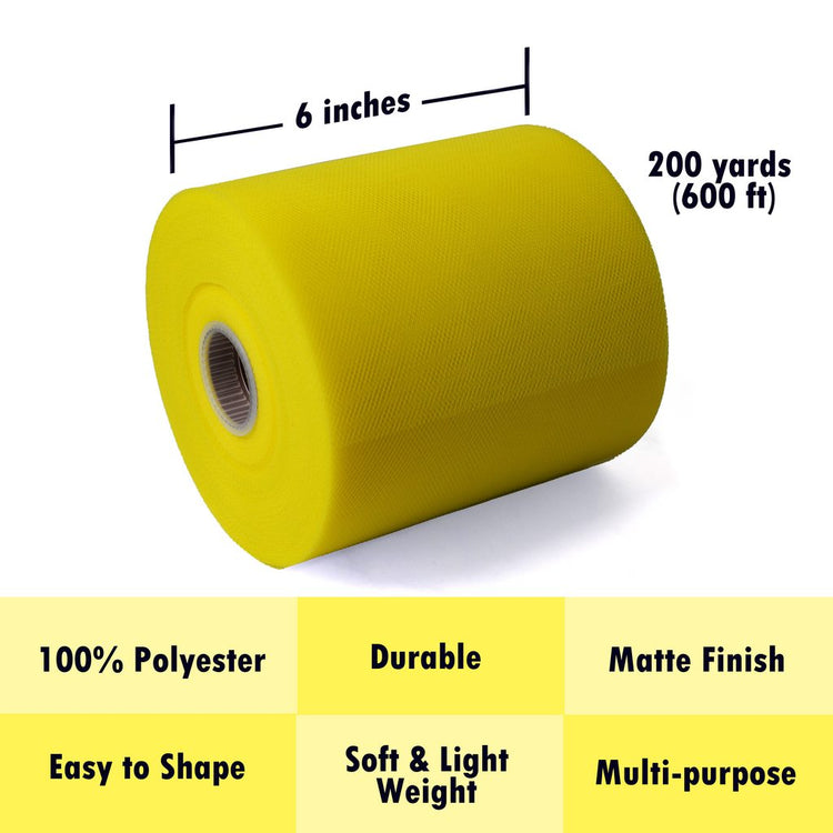 Tulle Fabric Roll 6" by 200 Yards (600 ft) Fabric Tulle Spool for DIY Tutu Bow, Wedding and Decoration. Value Pack.