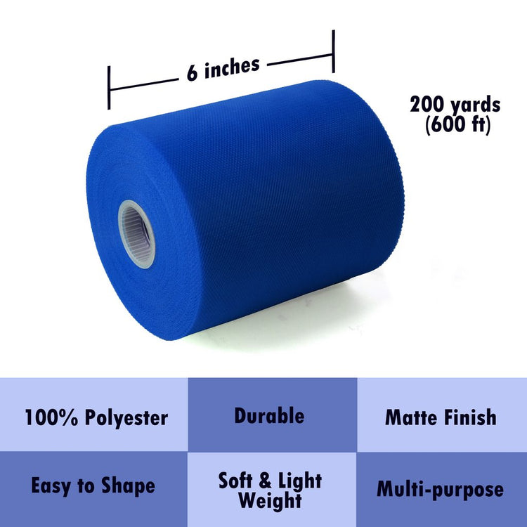 Tulle Fabric Roll 6" by 200 Yards (600 ft) Fabric Tulle Spool for DIY Tutu Bow, Wedding and Decoration. Value Pack.