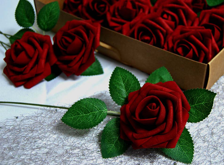 Set of 25 Artificial foam Rose Flower Realistic Foam Rose with Stem for DIY Wedding Bouquets Party Decoration