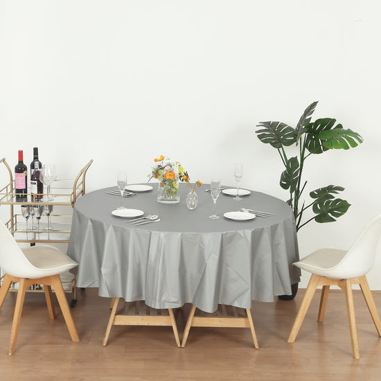 round silver plastic table cover