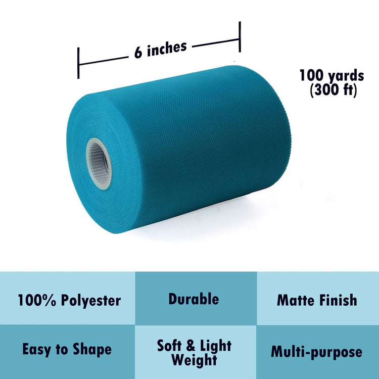 Tulle Fabric Roll 6" by 100 Yards (300 ft) Fabric Tulle Spool for DIY Tutu Bow, Wedding and Decoration. Value Pack.