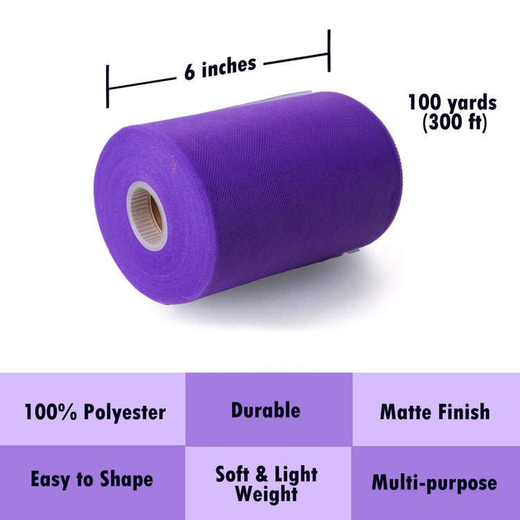 Tulle Fabric Roll 6" by 100 Yards (300 ft) Fabric Tulle Spool for DIY Tutu Bow, Wedding and Decoration. Value Pack.
