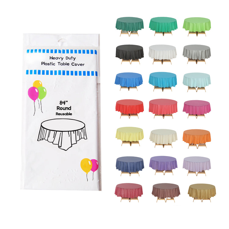 12 Pack Round 84" Heavy Duty Plastic Table Covers Tablecloth