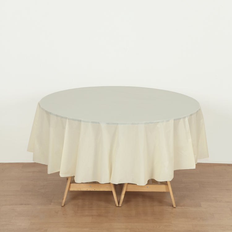 ivory Round 84" Heavy Duty Plastic Table Cover
