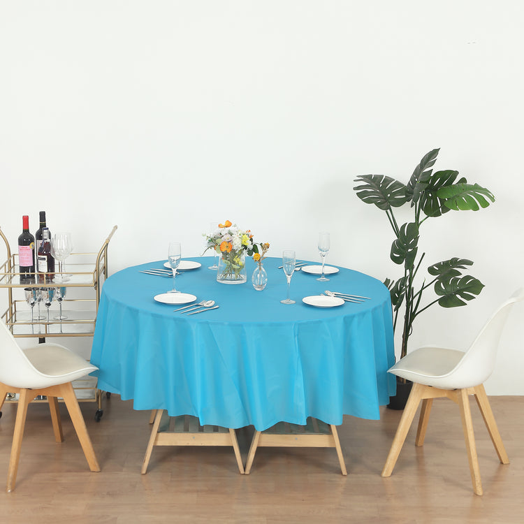 Turquoise Round 84" Heavy Duty Plastic Table Covers Tablecloth