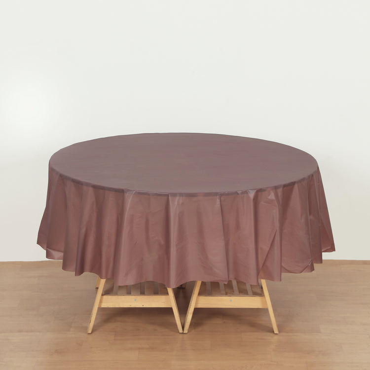 round brown plastic table cover