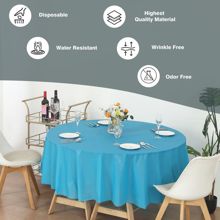 Turquoise Round 84" Heavy Duty Plastic Table Covers Tablecloth