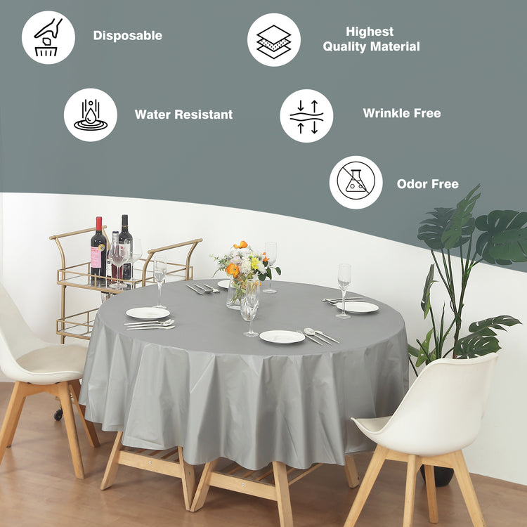 12 Pack Round 84" Heavy Duty Plastic Table Covers Tablecloth