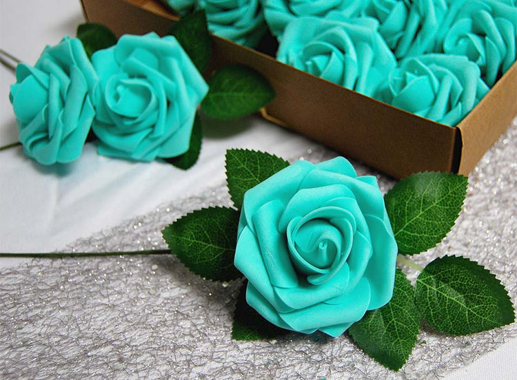 Set of 25 Artificial foam Rose Flower Realistic Foam Rose with Stem for DIY Wedding Bouquets Party Decoration