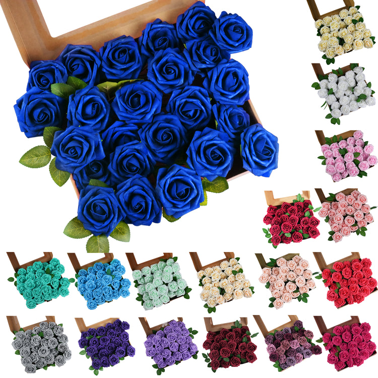 Set of 25 Artificial foam Rose Flower Realistic Foam Rose with Stem for DIY Wedding Bouquets Party Decoration
