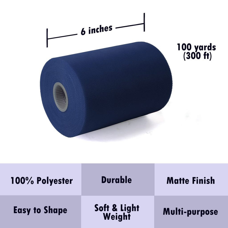 Tulle Fabric Roll 6" by 100 Yards (300 ft) Fabric Tulle Spool for DIY Tutu Bow, Wedding and Decoration. Value Pack.