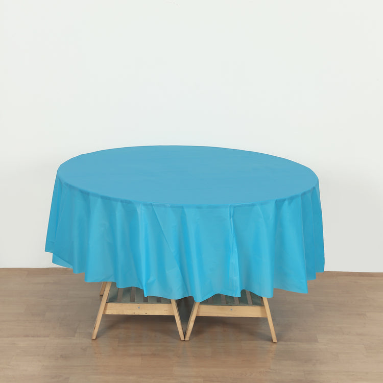Turquoise Round 84" Heavy Duty Plastic Table Covers Tablecloth