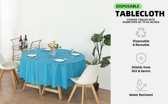 Turquoise Round 84" Heavy Duty Plastic Table Covers Tablecloth