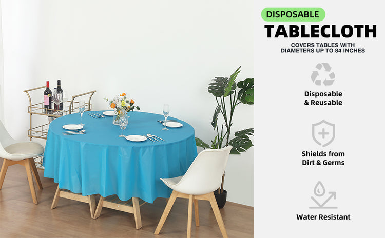 Turquoise Round 84" Heavy Duty Plastic Table Covers Tablecloth