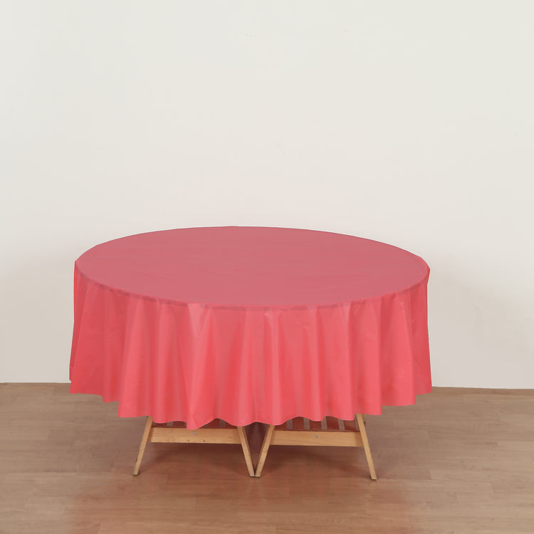 round coral plastic table cover
