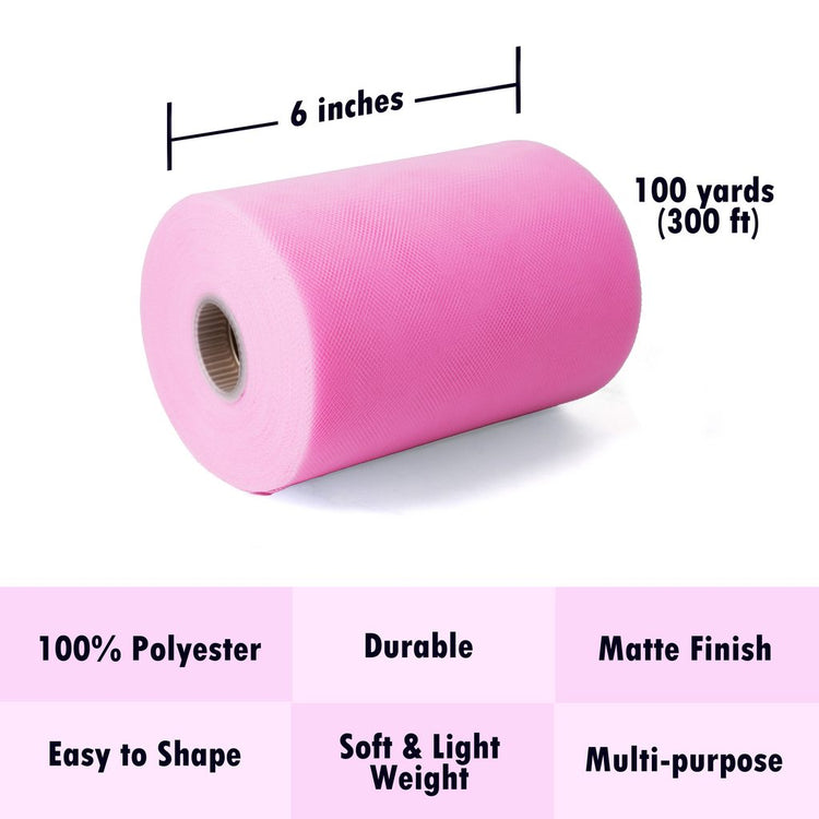 Tulle Fabric Roll 6" by 100 Yards (300 ft) Fabric Tulle Spool for DIY Tutu Bow, Wedding and Decoration. Value Pack.