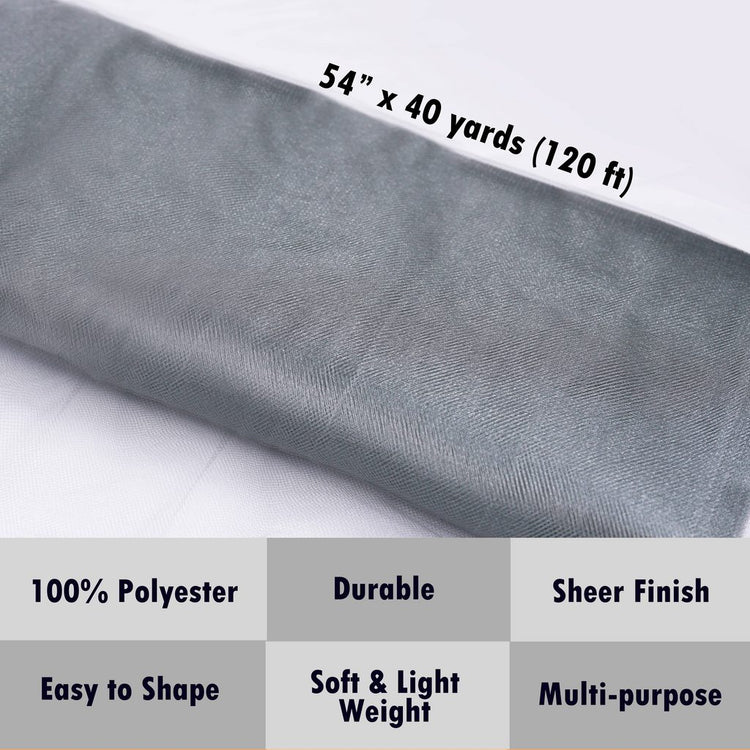 silver tulle Fabric Tulle Bolt