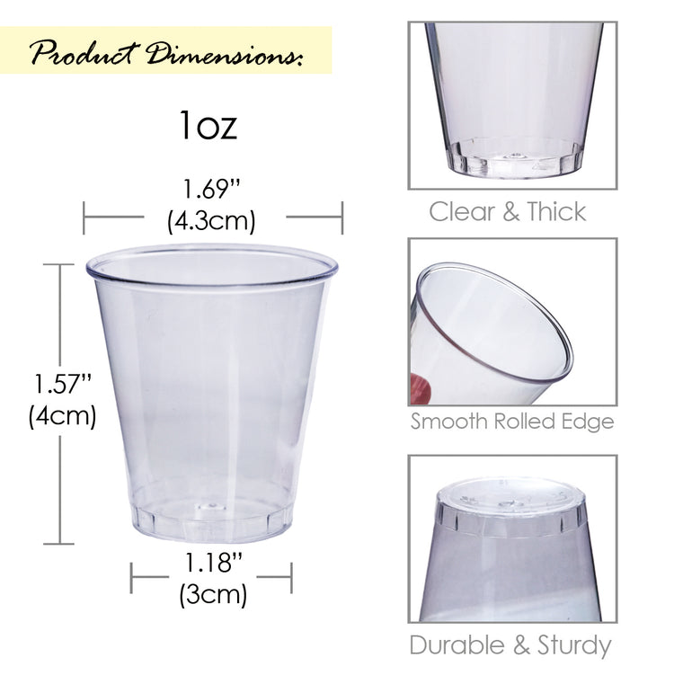 Premium Clear Shot Glasses. Disposable Clear Cups.