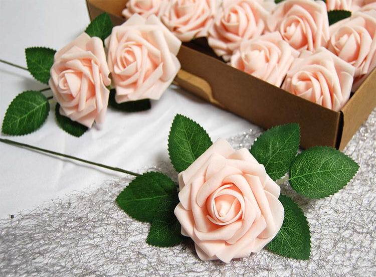Set of 25 Artificial foam Rose Flower Realistic Foam Rose with Stem for DIY Wedding Bouquets Party Decoration