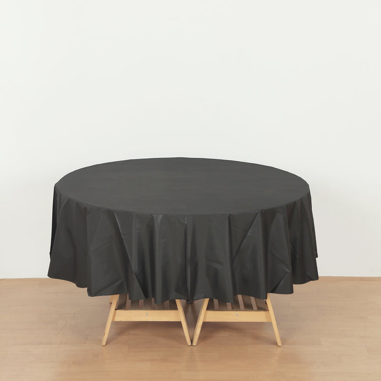 black Round 84" Heavy Duty Plastic Table Cover
