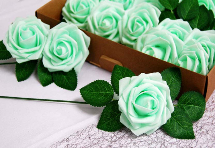 Set of 25 Artificial foam Rose Flower Realistic Foam Rose with Stem for DIY Wedding Bouquets Party Decoration