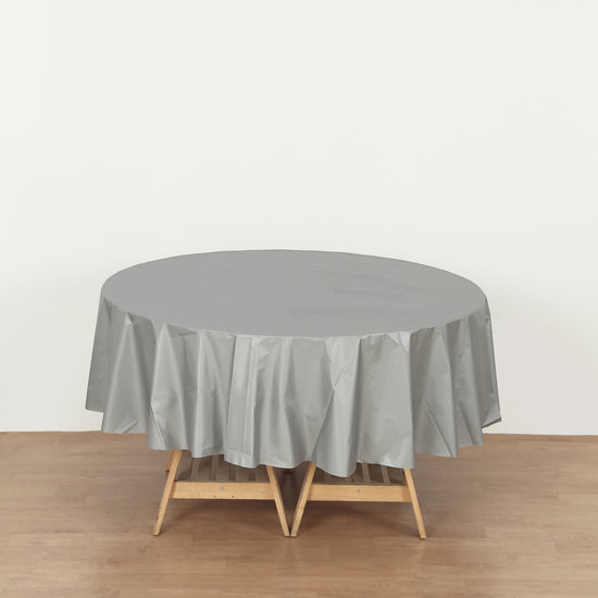 Silver Round 84" Heavy Duty Plastic Table Cover