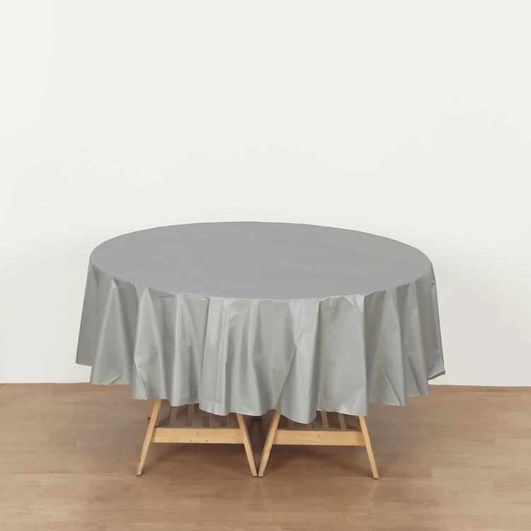 Silver Round 84" Heavy Duty Plastic Table Cover