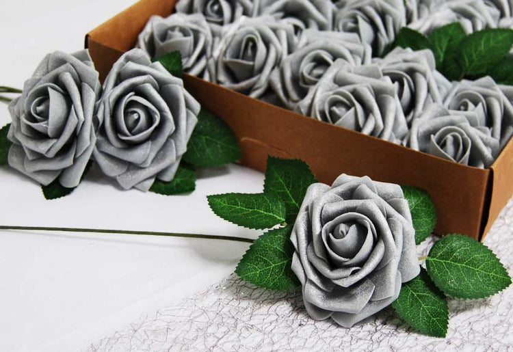 Set of 25 Artificial foam Rose Flower Realistic Foam Rose with Stem for DIY Wedding Bouquets Party Decoration