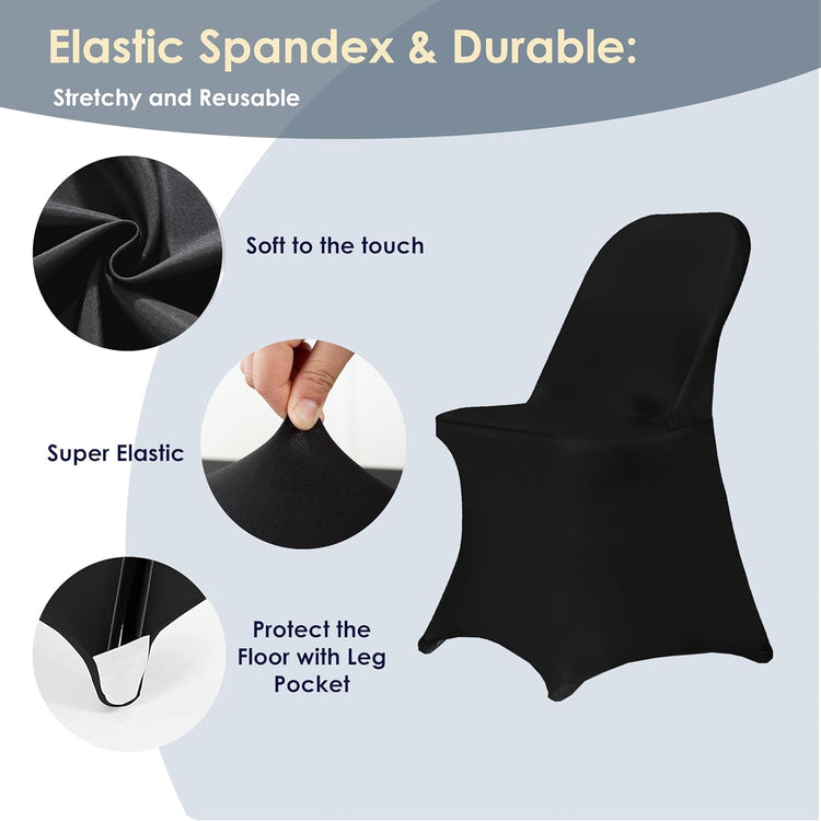 Spandex Folding Chair Covers, Stretch Polyester Slipcovers for Wedding, Party & Dining Chairs – Flat Front Design, Universal Fit