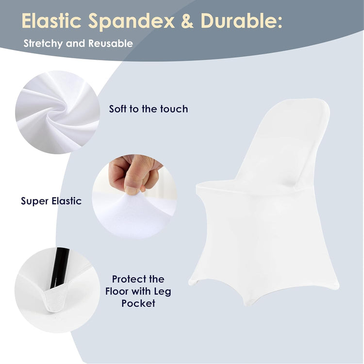 Spandex Folding Chair Covers, Stretch Polyester Slipcovers for Wedding, Party & Dining Chairs – Flat Front Design, Universal Fit