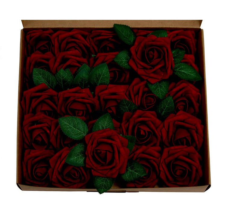 Set of 25 Artificial foam Rose Flower Realistic Foam Rose with Stem for DIY Wedding Bouquets Party Decoration