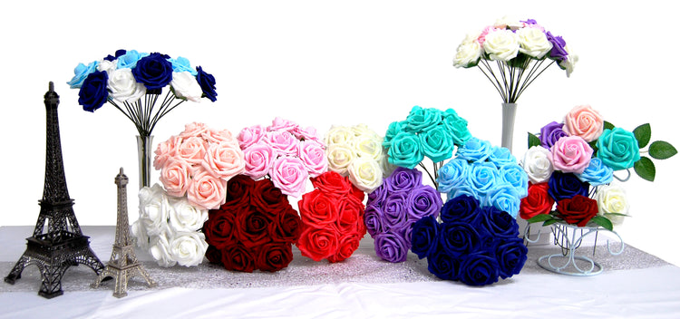 Set of 25 Artificial foam Rose Flower Realistic Foam Rose with Stem for DIY Wedding Bouquets Party Decoration