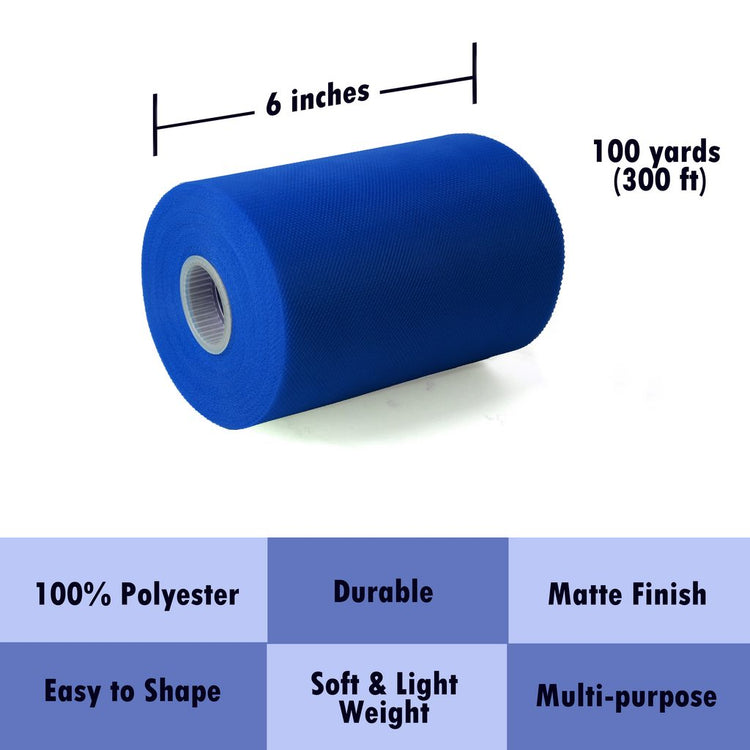 Tulle Fabric Roll 6" by 100 Yards (300 ft) Fabric Tulle Spool for DIY Tutu Bow, Wedding and Decoration. Value Pack.