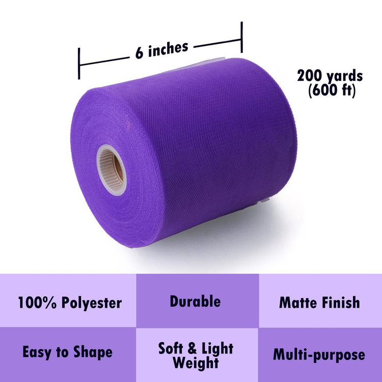 Tulle Fabric Roll 6" by 200 Yards (600 ft) Fabric Tulle Spool for DIY Tutu Bow, Wedding and Decoration. Value Pack.