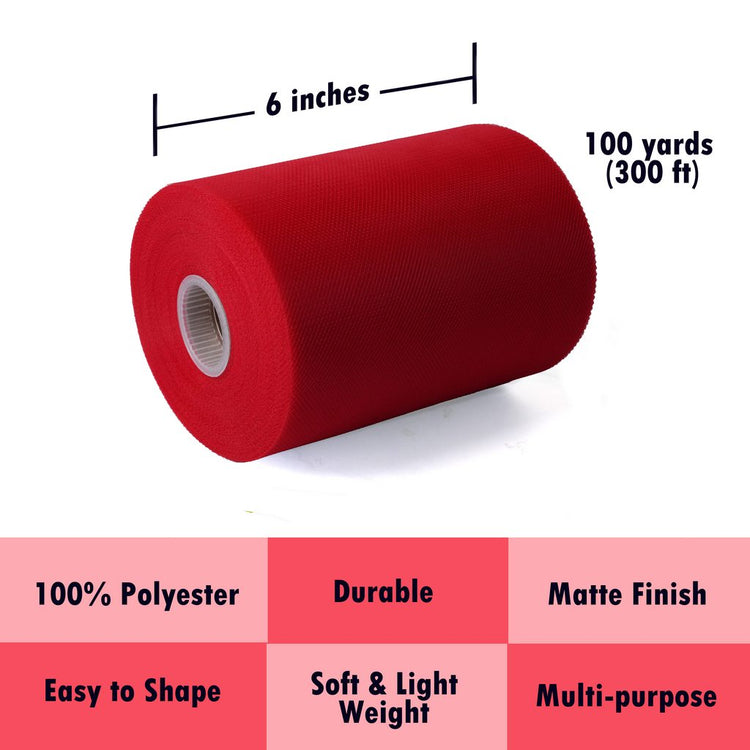 Tulle Fabric Roll 6" by 100 Yards (300 ft) Fabric Tulle Spool for DIY Tutu Bow, Wedding and Decoration. Value Pack.