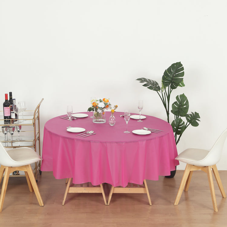 12 Pack Round 84" Heavy Duty Plastic Table Covers Tablecloth